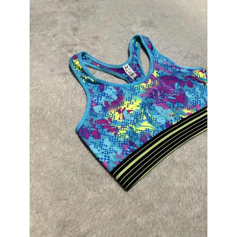 New Under Armour Women's Medium Compression Sports Bra Multi Color Floral Gym - Picture 2 of 6